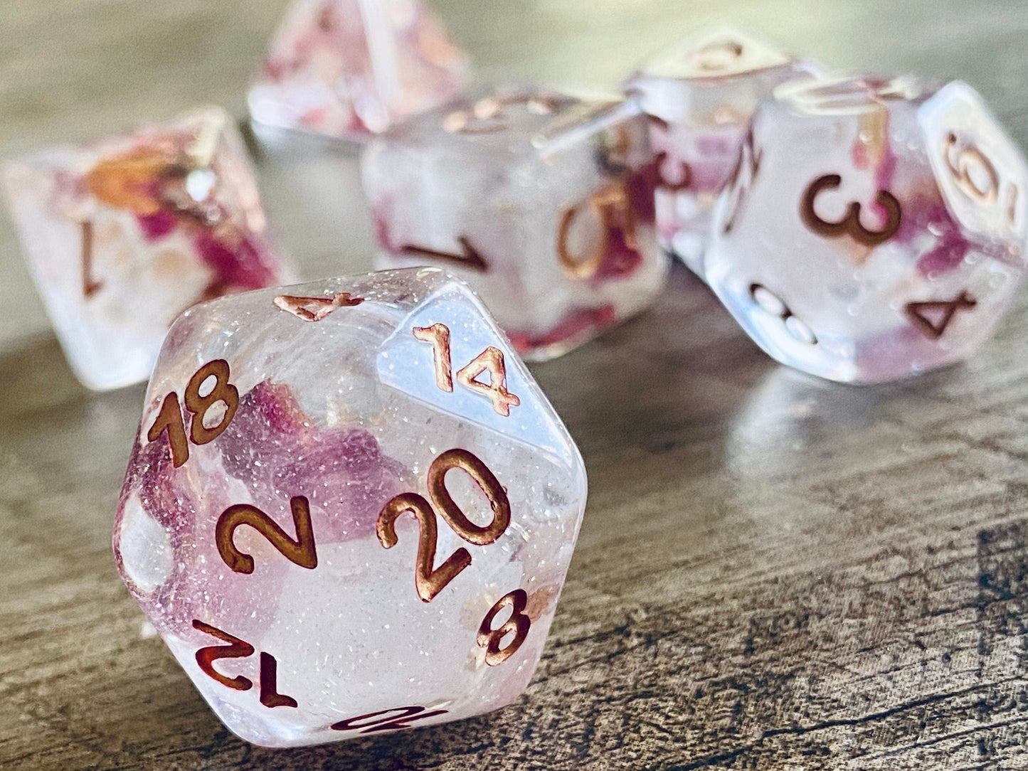 The Crooked Tavern Dice Sets Rose Petal RPG Dice Set | Real Rose Petals inside!