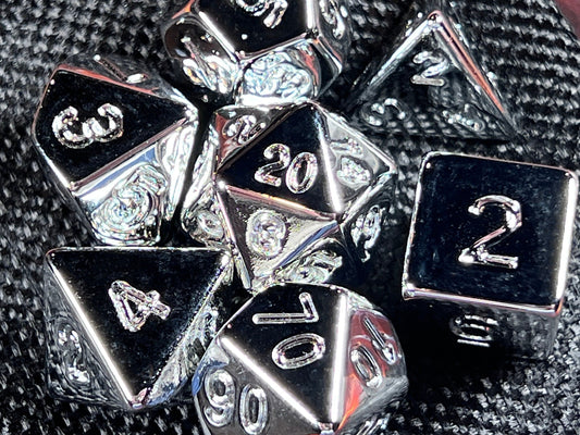 The Crooked Tavern Dice Sets Silver Chrome RPG Dice Set | Silver Electroplate Acrylic Dice Set!