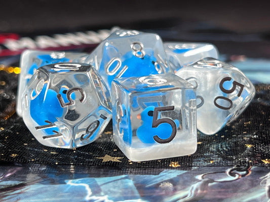 The Crooked Tavern Dice Sets Snow Ducky RPG Dice Set | Cute Blue Duck sitting on White Resin!