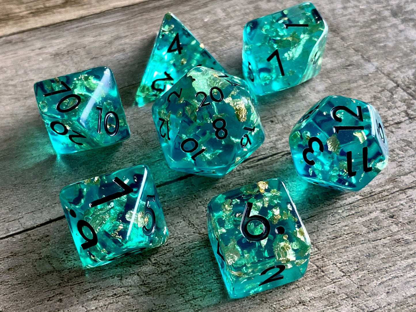 The Crooked Tavern Dice Sets Sunken Treasure RPG Dice Set | Blue Resin with Faux Gold Flakes Inside!