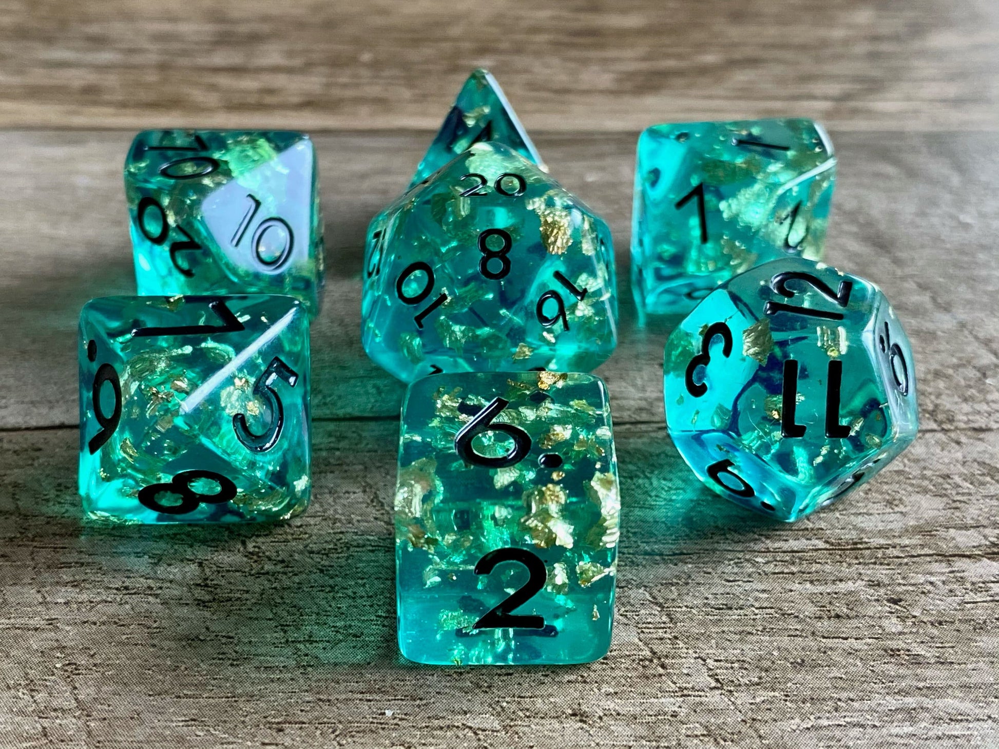 The Crooked Tavern Dice Sets Sunken Treasure RPG Dice Set | Blue Resin with Faux Gold Flakes Inside!