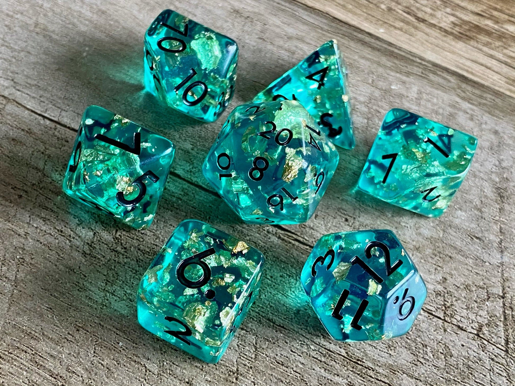 The Crooked Tavern Dice Sets Sunken Treasure RPG Dice Set | Blue Resin with Faux Gold Flakes Inside!