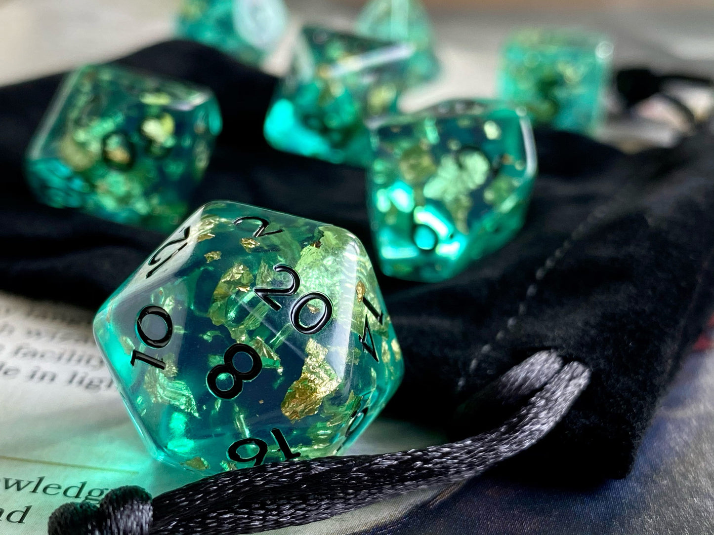 The Crooked Tavern Dice Sets Sunken Treasure RPG Dice Set | Blue Resin with Faux Gold Flakes Inside!