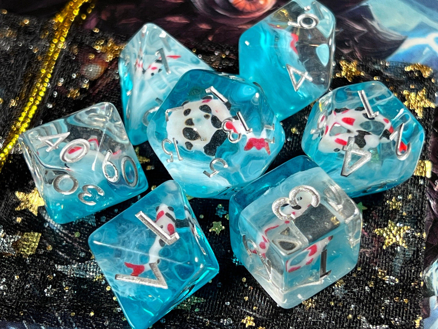The Crooked Tavern Dice Sets Topaz Koi Fish RPG Dice Set | Red and Black Koi Fish with Swirling Blue Resin