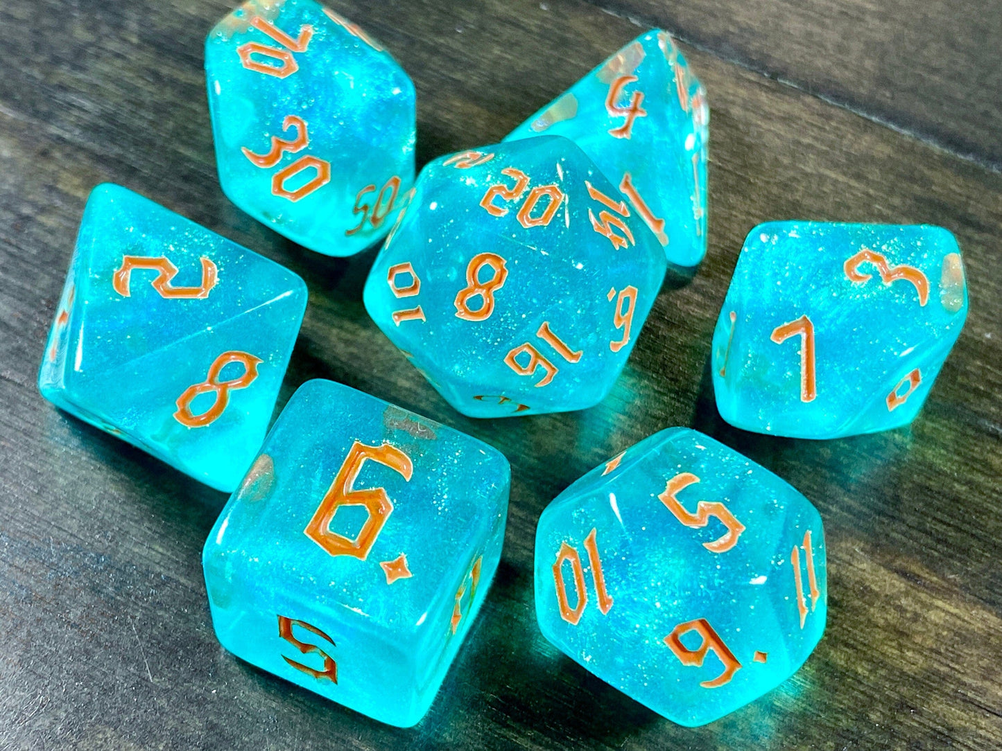 The Crooked Tavern Dice Sets Trident RPG Dice Set | Aqua Green Iridescent Dice!