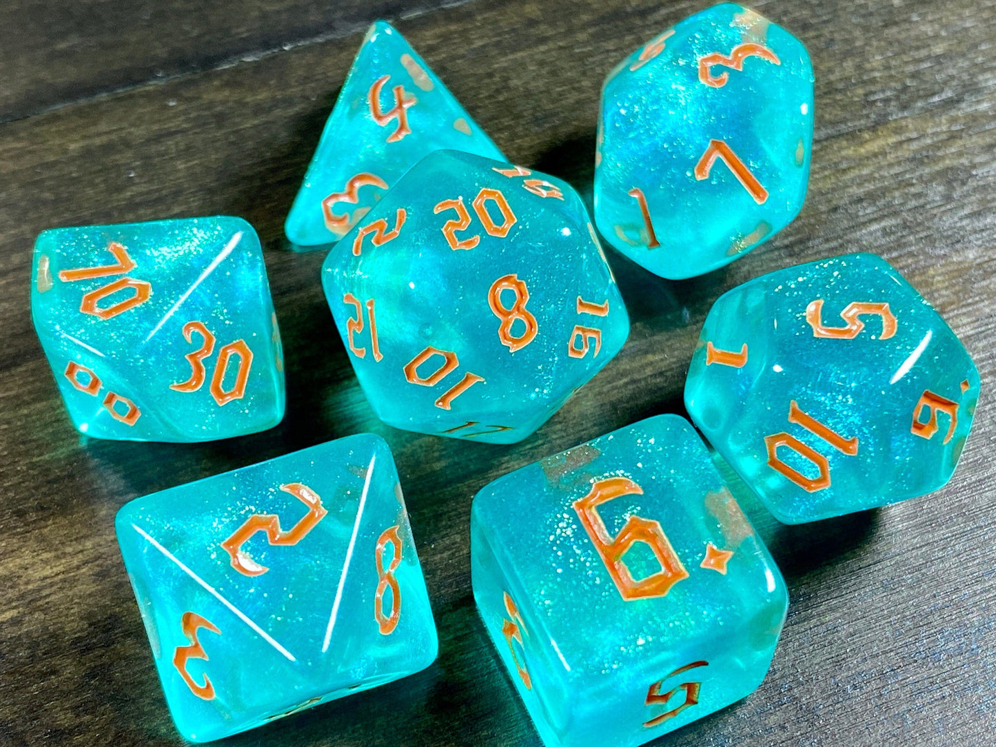 The Crooked Tavern Dice Sets Trident RPG Dice Set | Aqua Green Iridescent Dice!