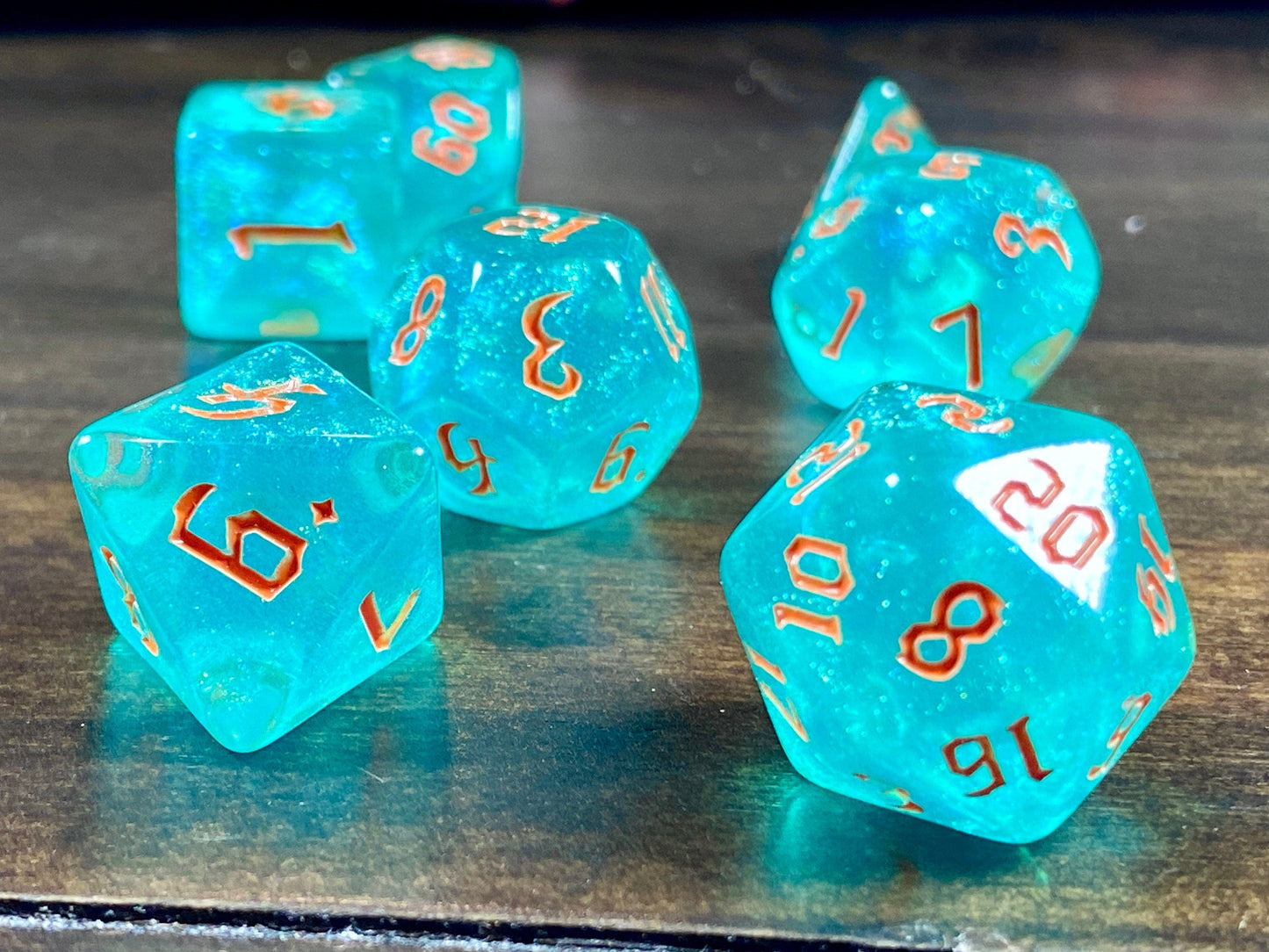 The Crooked Tavern Dice Sets Trident RPG Dice Set | Aqua Green Iridescent Dice!