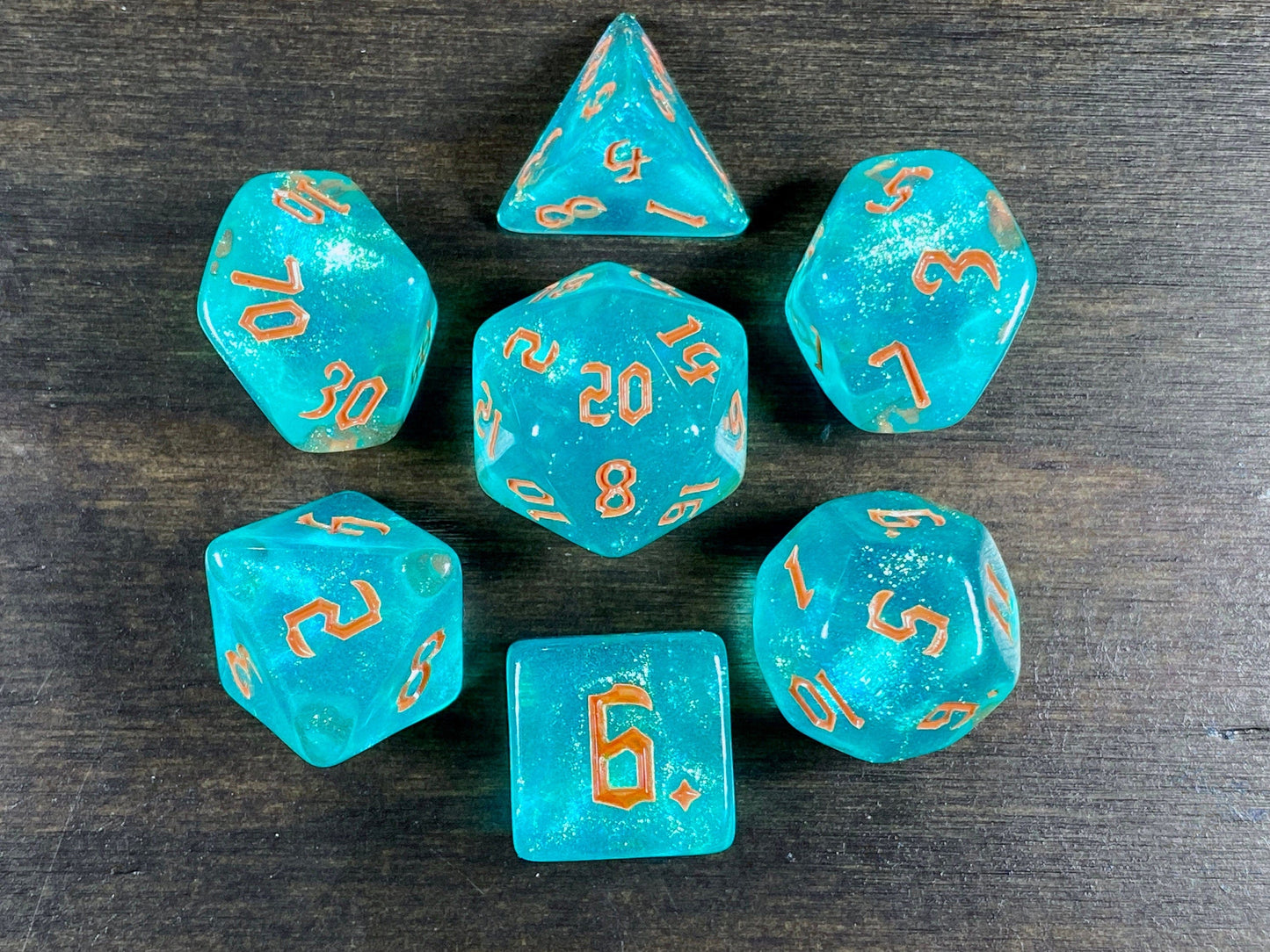 The Crooked Tavern Dice Sets Trident RPG Dice Set | Aqua Green Iridescent Dice!