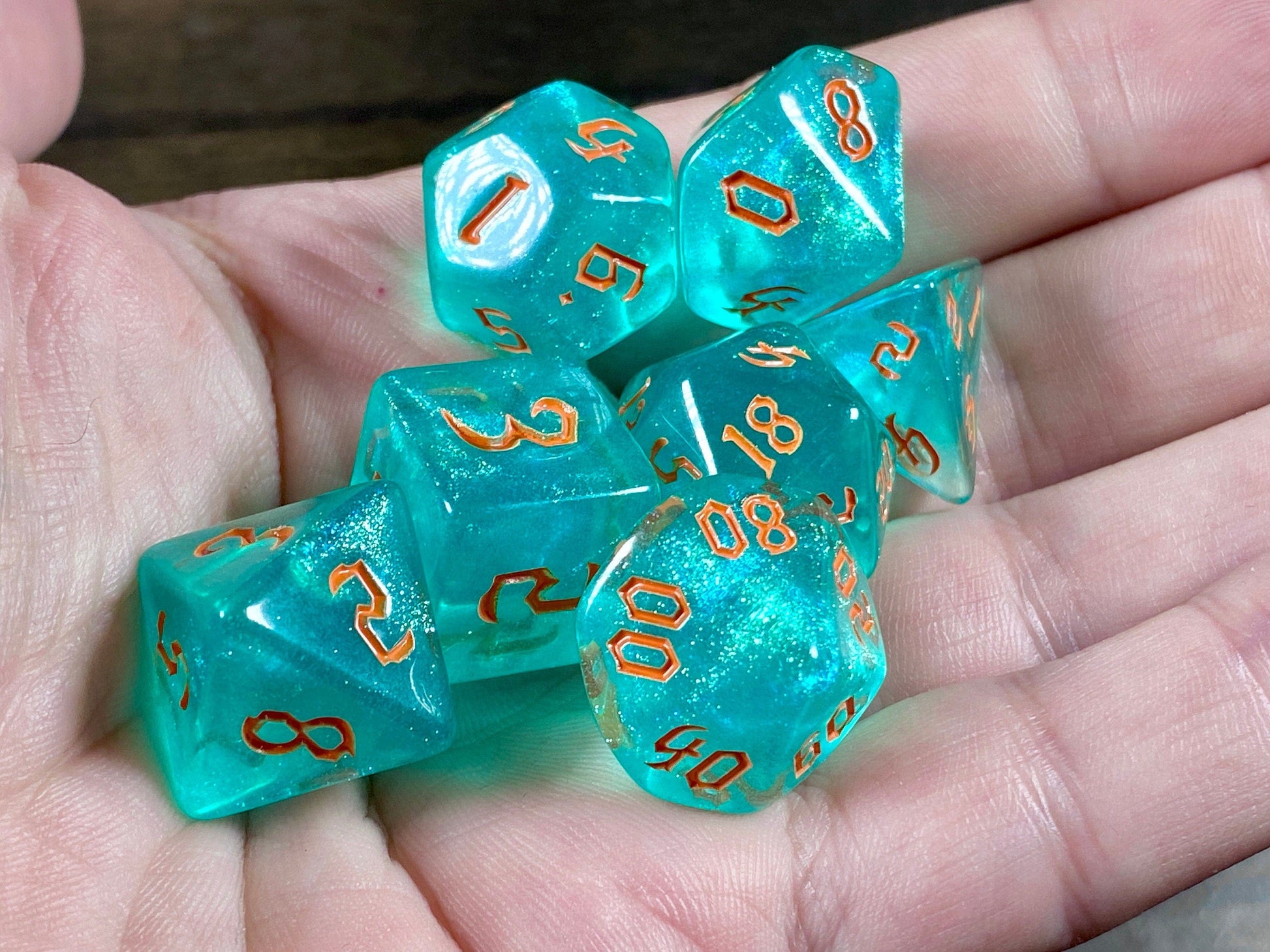 The Crooked Tavern Dice Sets Trident RPG Dice Set | Aqua Green Iridescent Dice!