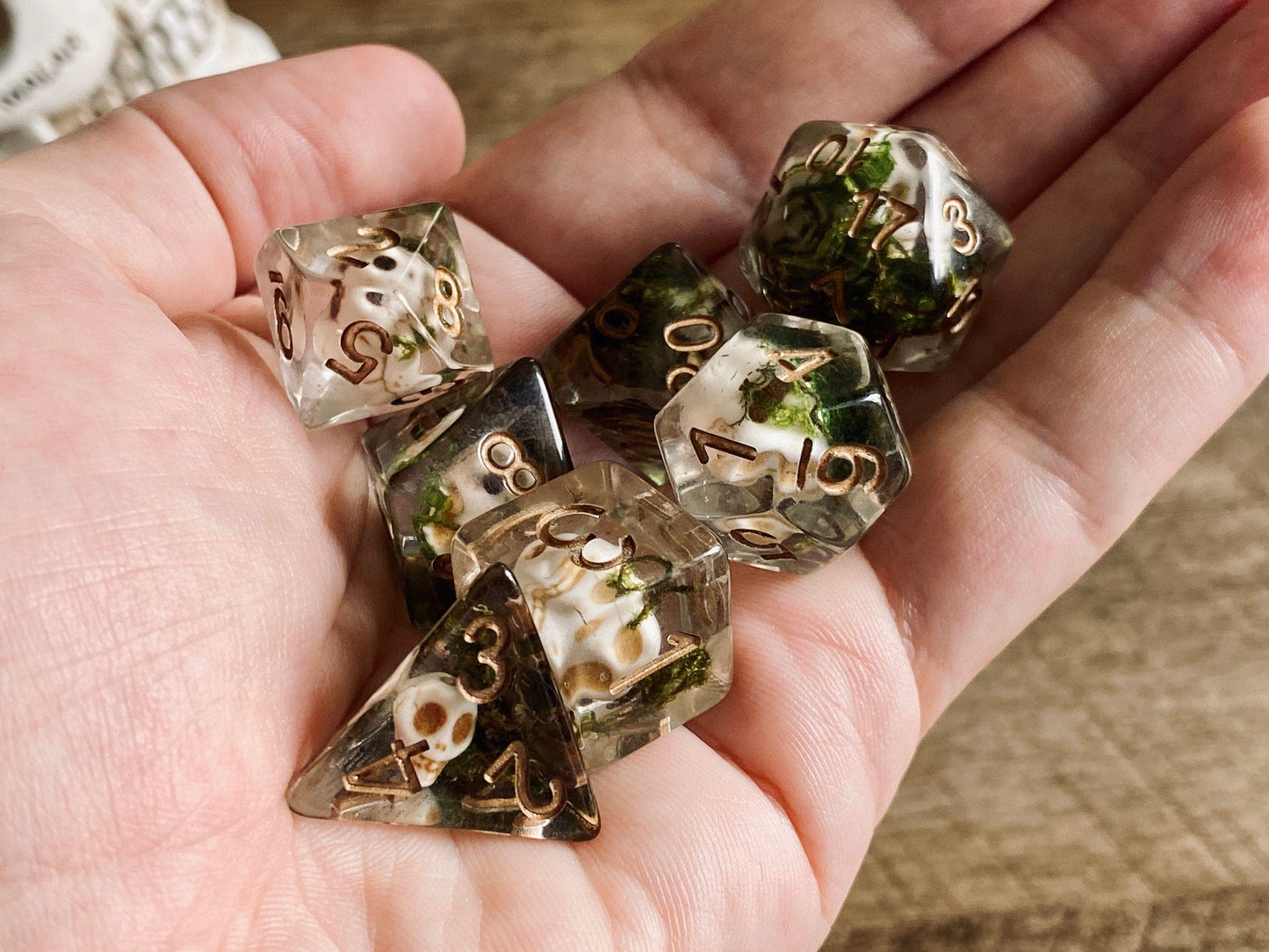 The Crooked Tavern Dice Sets Undead Skull RPG Dice Set | Skulls and Real Moss Inside!