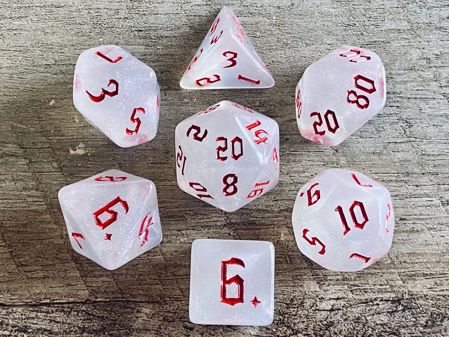 The Crooked Tavern Dice Sets Vampire RPG Dice Set | White with Blood Red Font!