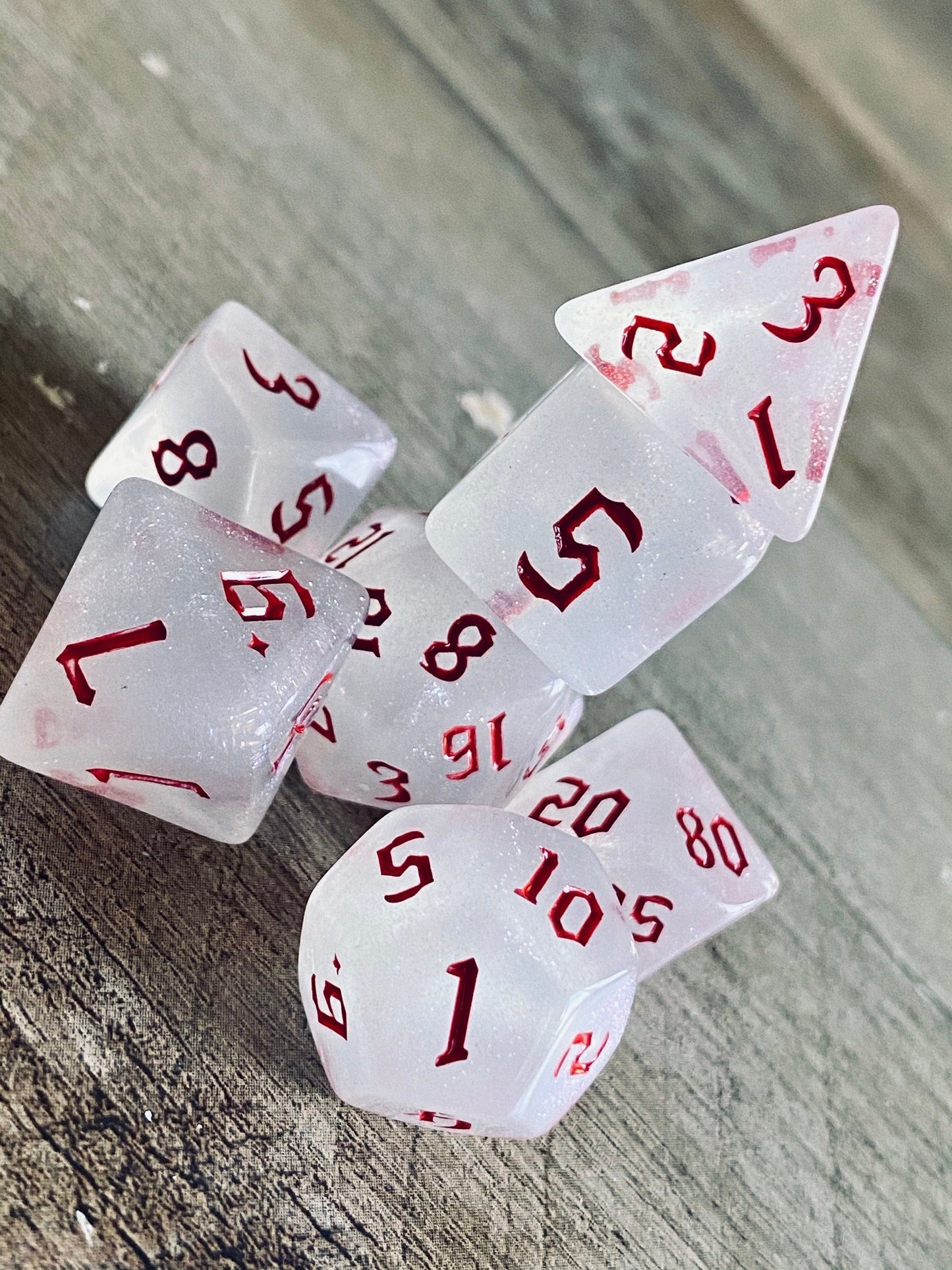 The Crooked Tavern Dice Sets Vampire RPG Dice Set | White with Blood Red Font!