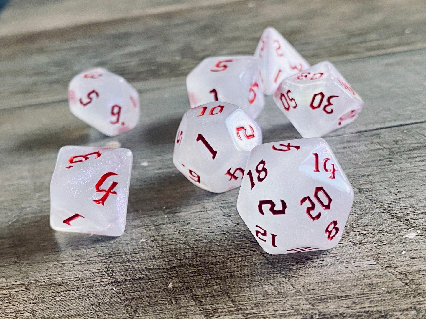 The Crooked Tavern Dice Sets Vampire RPG Dice Set | White with Blood Red Font!