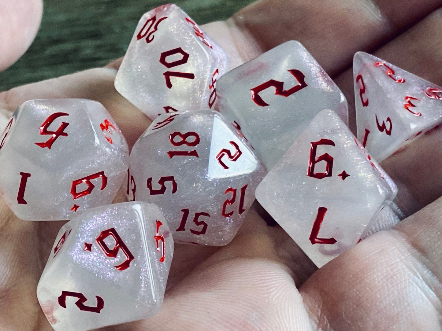 The Crooked Tavern Dice Sets Vampire RPG Dice Set | White with Blood Red Font!