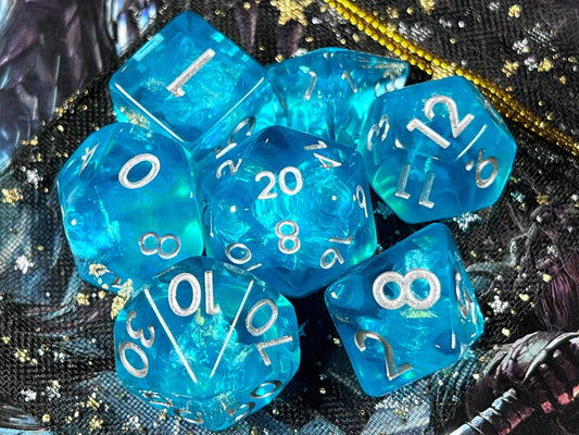 The Crooked Tavern Dice Sets Water Pearl RPG Dice Set | Blue Resin Swimming with Pearl Foil