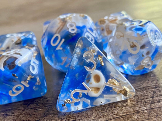 The Crooked Tavern Dice Sets Wizard Skull RPG Dice Set | Skulls and Gold Flakes inside!