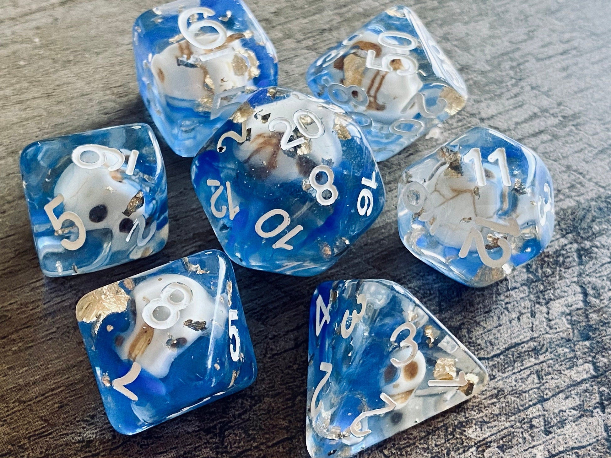 The Crooked Tavern Dice Sets Wizard Skull RPG Dice Set | Skulls and Gold Flakes inside!