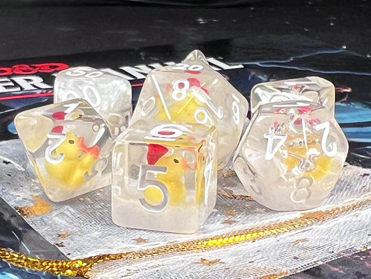 The Crooked Tavern Dice Sets Xmas Duck RPG Dice Set | Cute Yellow Duck with a Santa Hat on!