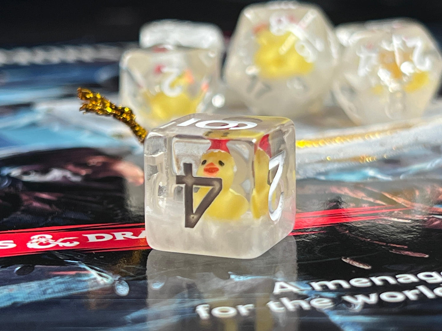 The Crooked Tavern Dice Sets Xmas Duck RPG Dice Set | Cute Yellow Duck with a Santa Hat on!