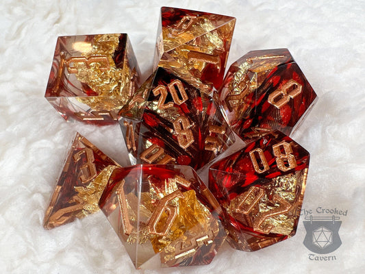 The Crooked Tavern Handmade Dice Sets Crimson Kingdom RPG Dice Set | Handmade Sharp Edge, Square Edge Dice!