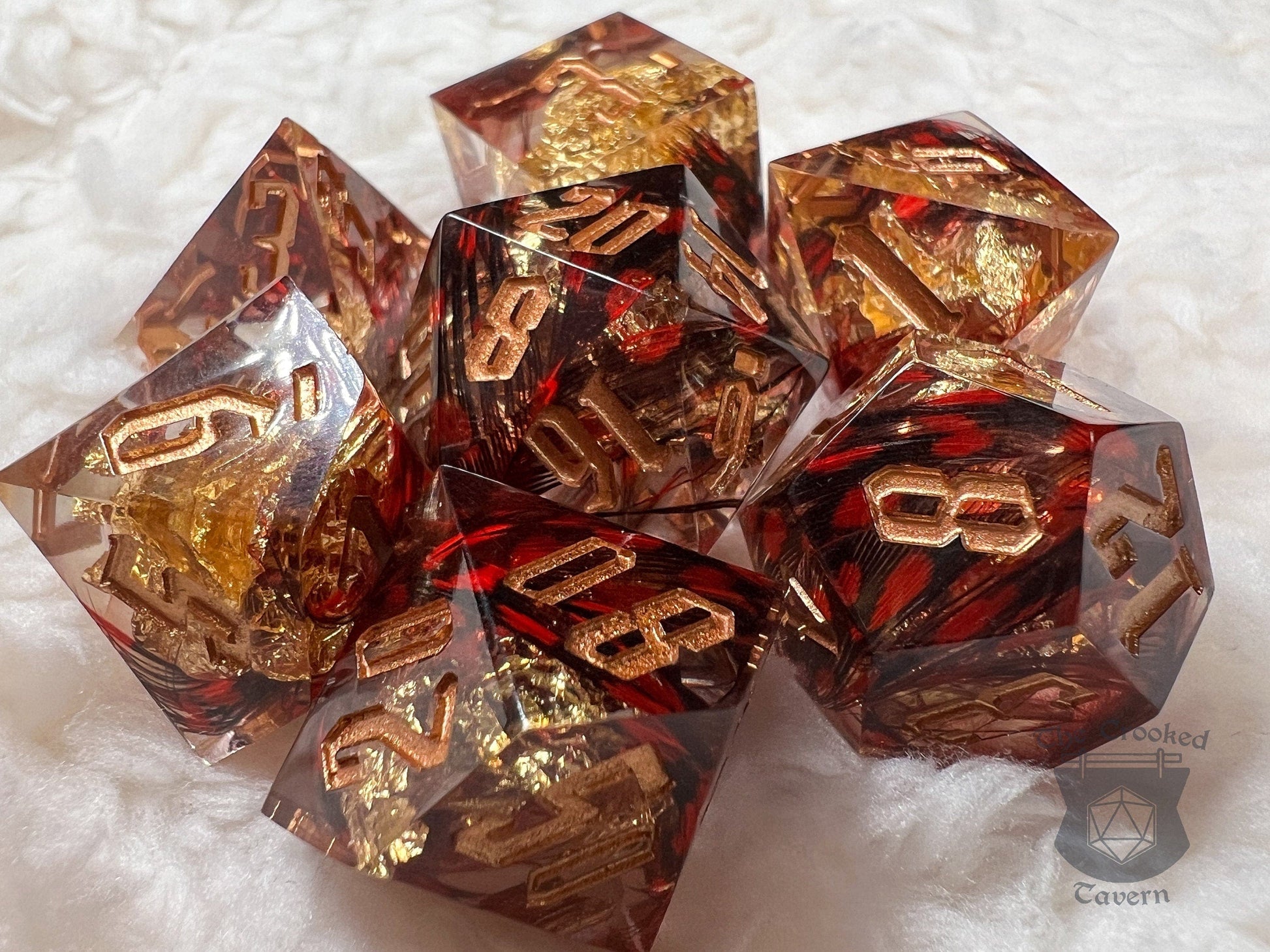 The Crooked Tavern Handmade Dice Sets Crimson Kingdom RPG Dice Set | Handmade Sharp Edge, Square Edge Dice!