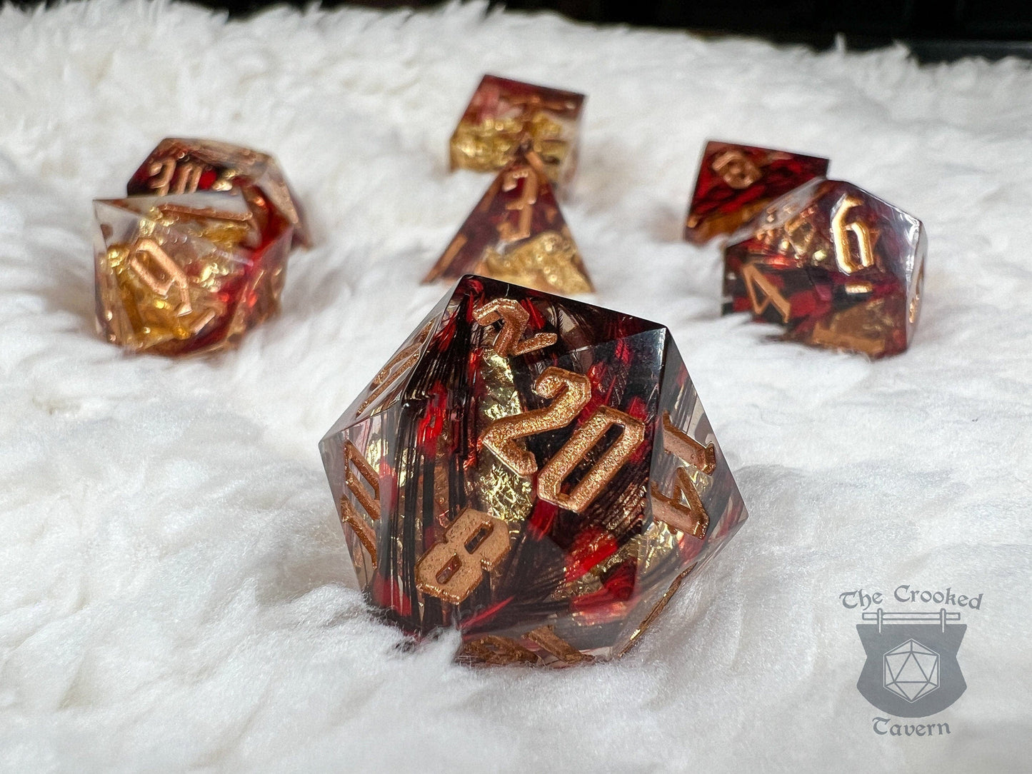 The Crooked Tavern Handmade Dice Sets Crimson Kingdom RPG Dice Set | Handmade Sharp Edge, Square Edge Dice!