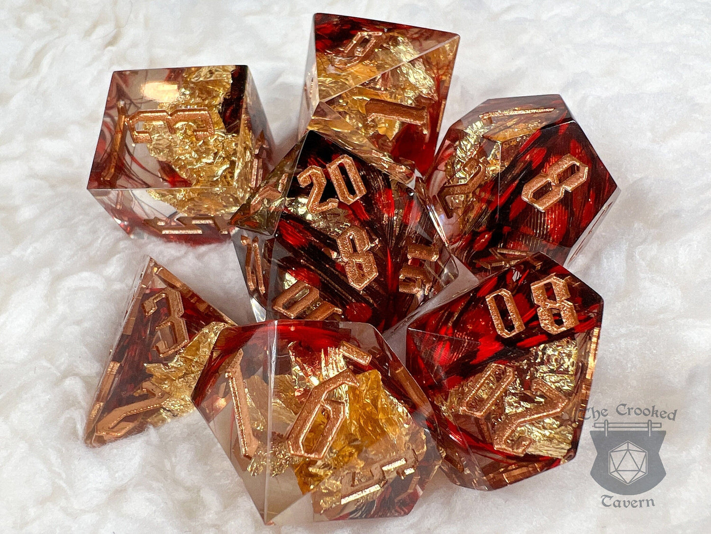 The Crooked Tavern Handmade Dice Sets Crimson Kingdom RPG Dice Set | Handmade Sharp Edge, Square Edge Dice!