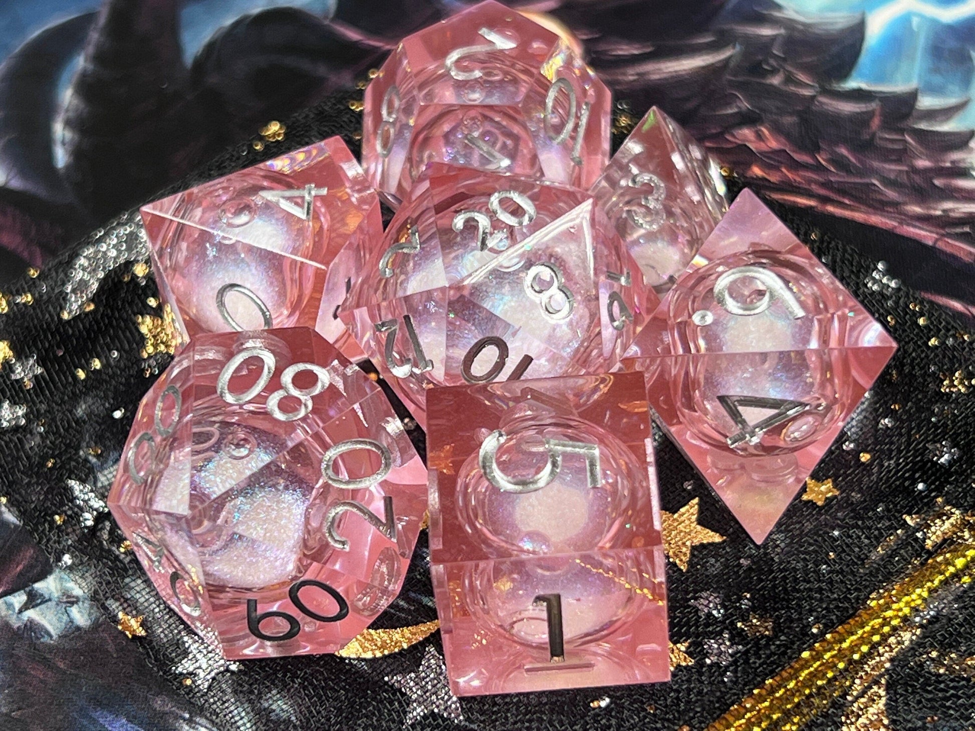 The Crooked Tavern Handmade Dice Sets Liquid Core / Pink RPG Dice Set | Handmade Dice with REAL LIQUID inside!