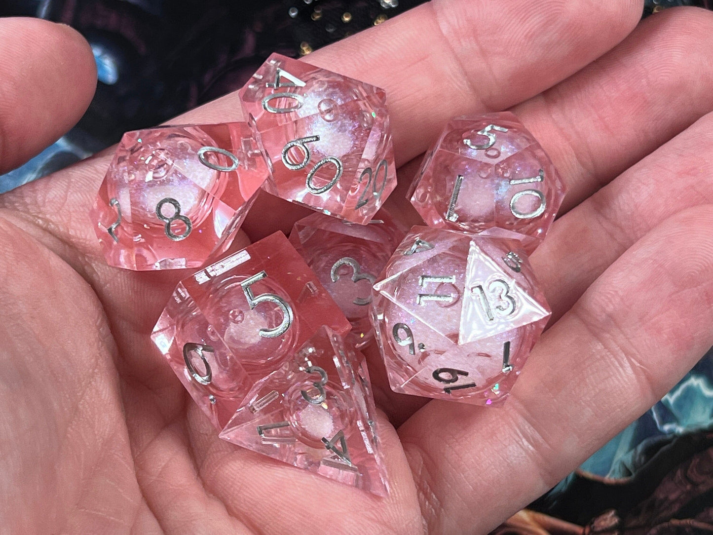 The Crooked Tavern Handmade Dice Sets Liquid Core / Pink RPG Dice Set | Handmade Dice with REAL LIQUID inside!