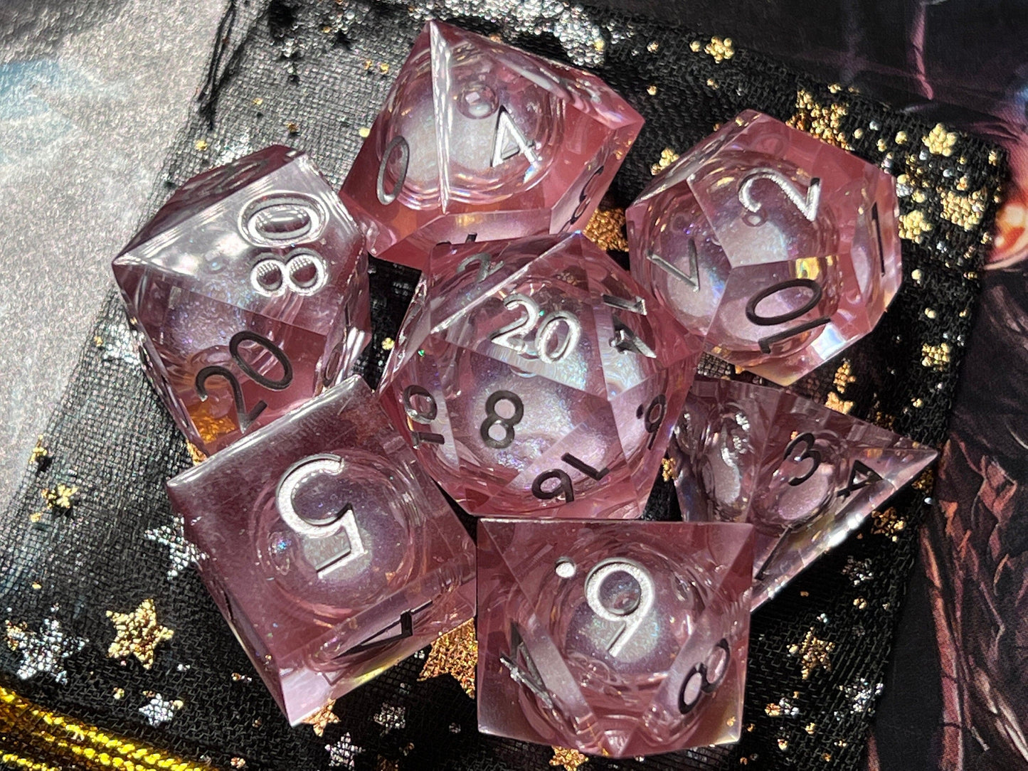 The Crooked Tavern Handmade Dice Sets Liquid Core / Pink RPG Dice Set | Handmade Dice with REAL LIQUID inside!