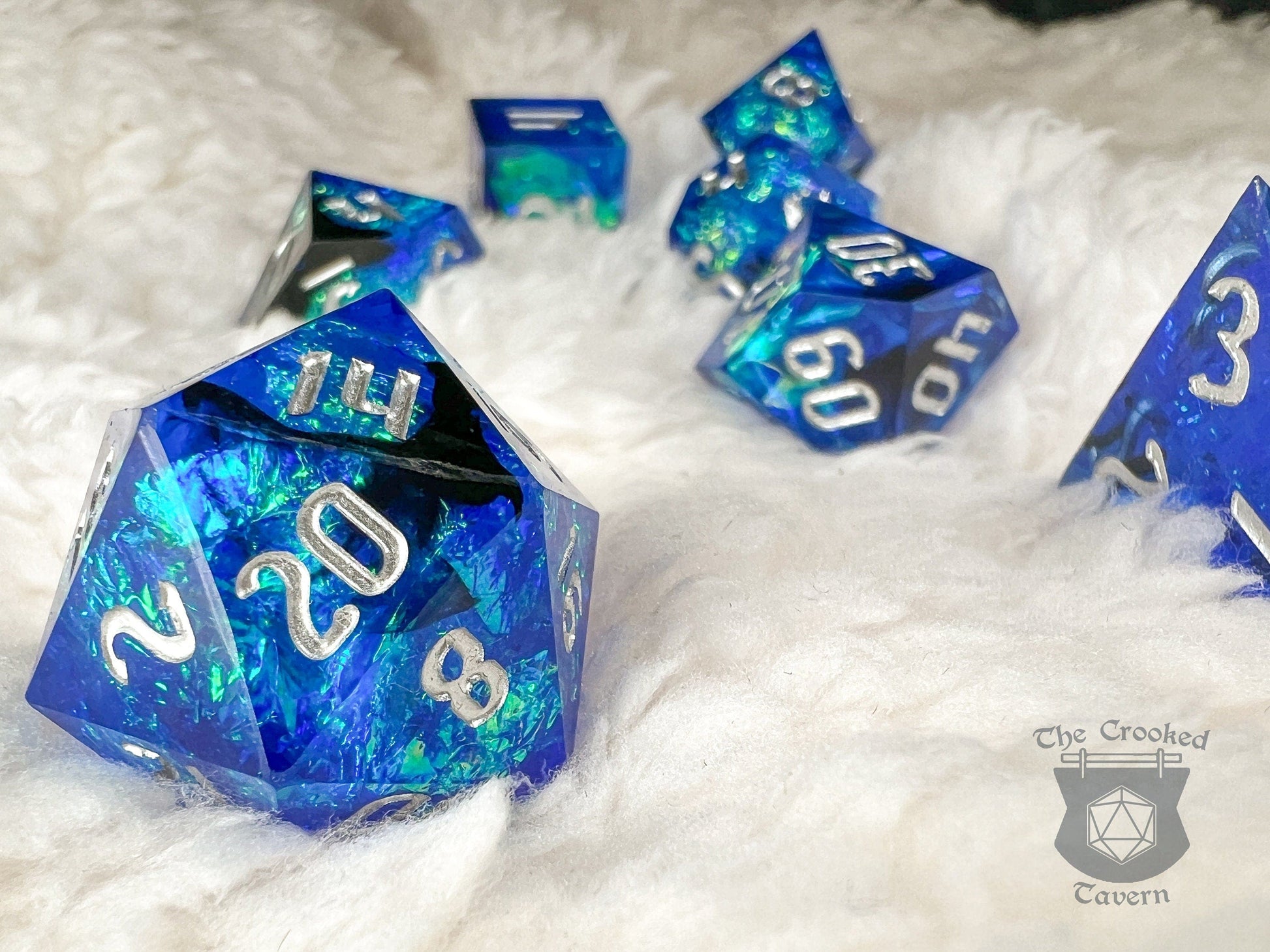 The Crooked Tavern Handmade Dice Sets Water Storm RPG Dice Set | Handmade Sharp Edge, Square Edge Dice!