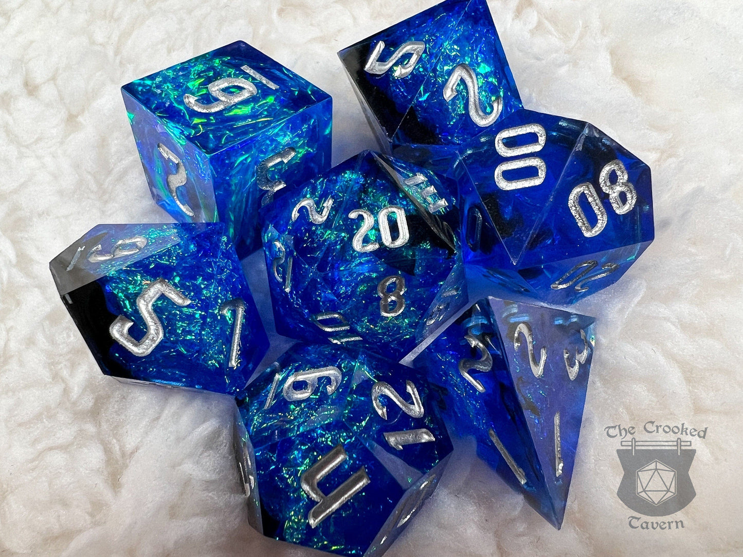 The Crooked Tavern Handmade Dice Sets Water Storm RPG Dice Set | Handmade Sharp Edge, Square Edge Dice!