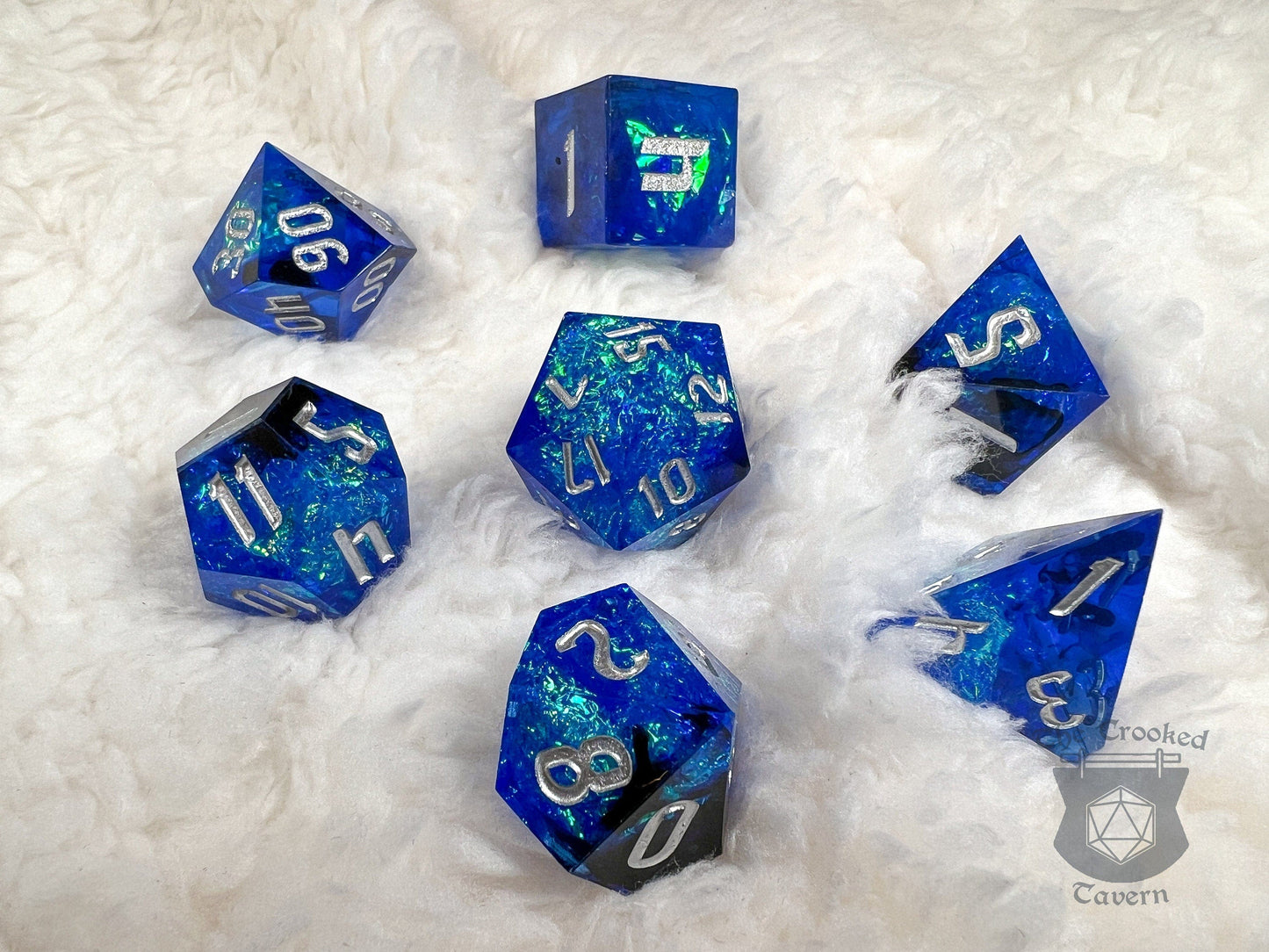 The Crooked Tavern Handmade Dice Sets Water Storm RPG Dice Set | Handmade Sharp Edge, Square Edge Dice!