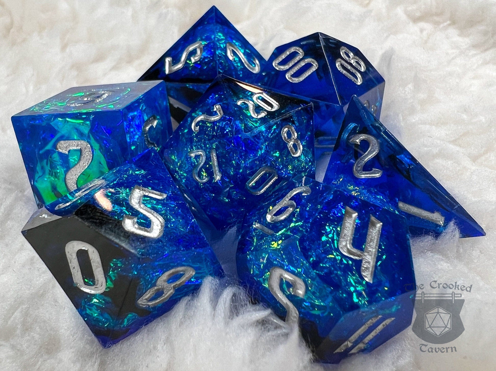 The Crooked Tavern Handmade Dice Sets Water Storm RPG Dice Set | Handmade Sharp Edge, Square Edge Dice!
