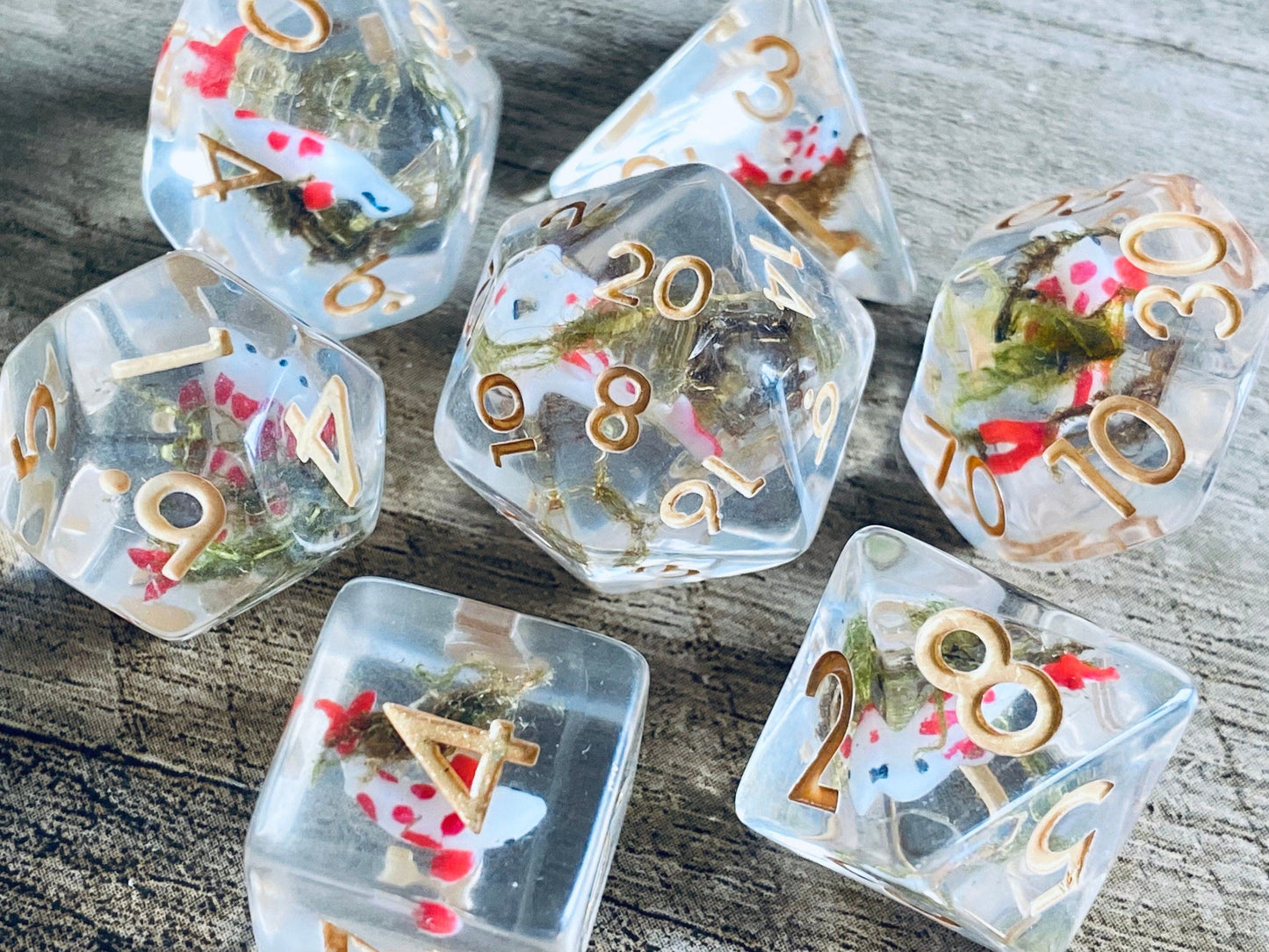 The Crooked Tavern Koi Fish RPG Dice Set | Koi Fish and Moss Inside!