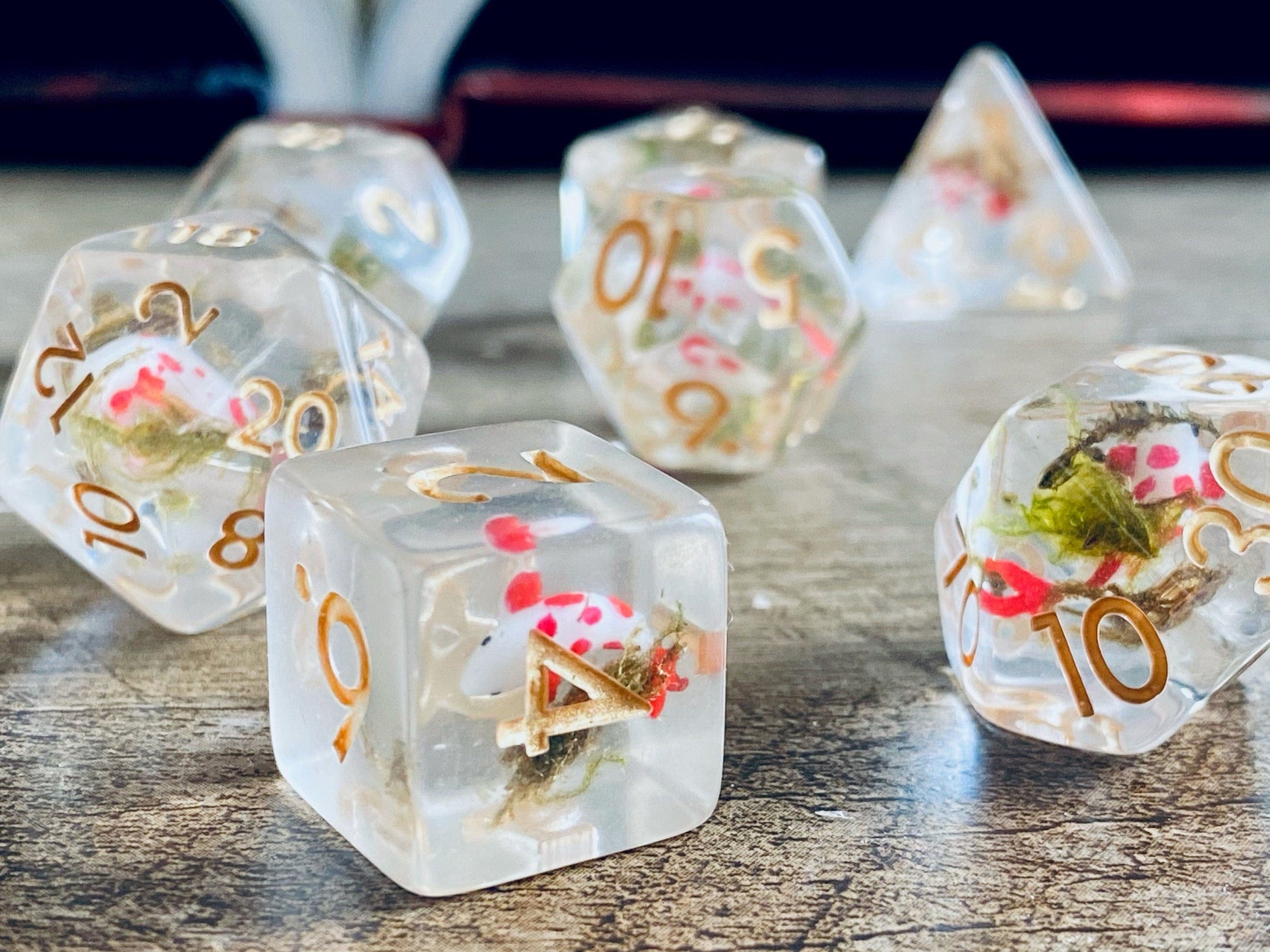 The Crooked Tavern Koi Fish RPG Dice Set | Koi Fish and Moss Inside!