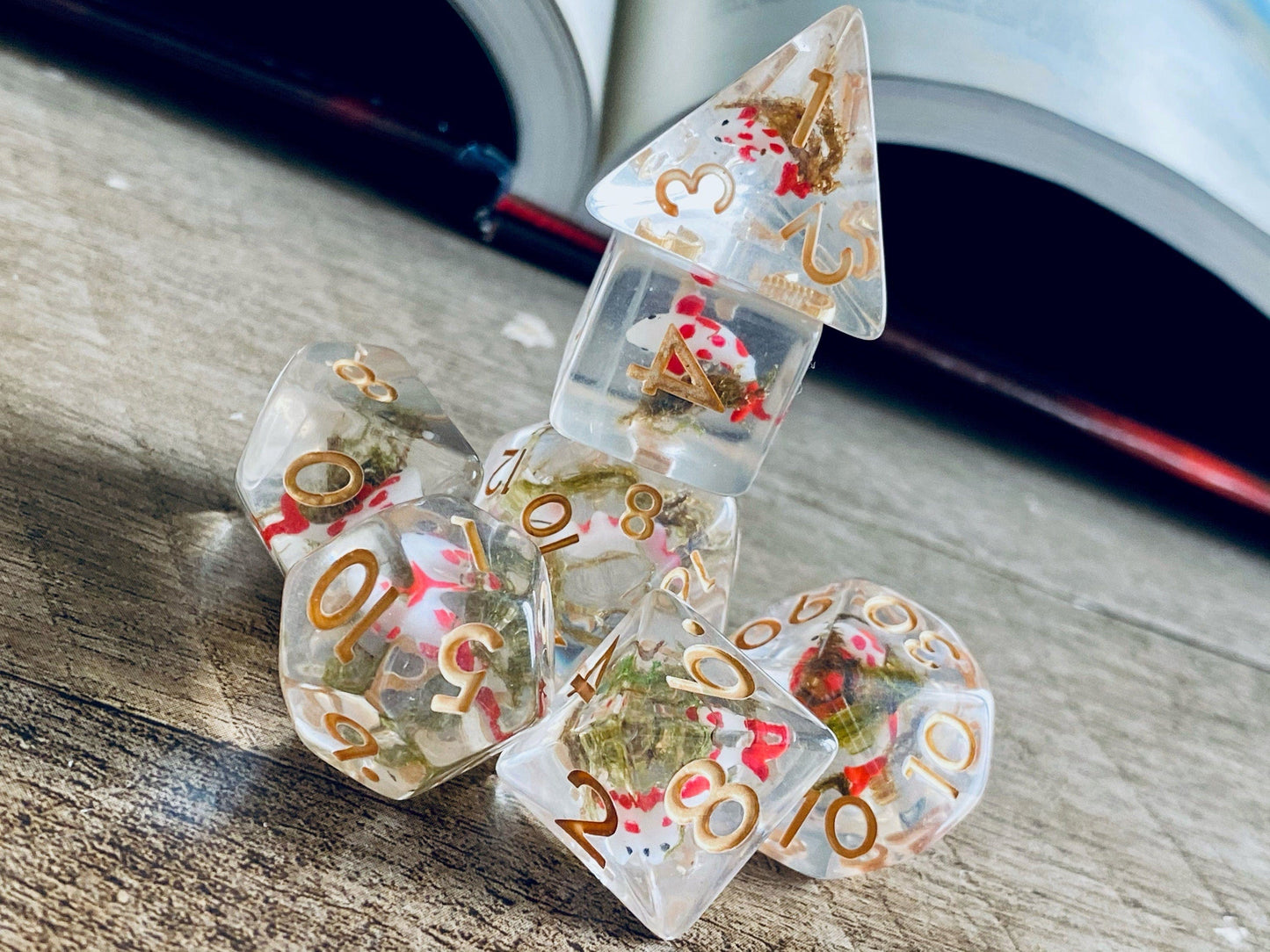 The Crooked Tavern Koi Fish RPG Dice Set | Koi Fish and Moss Inside!