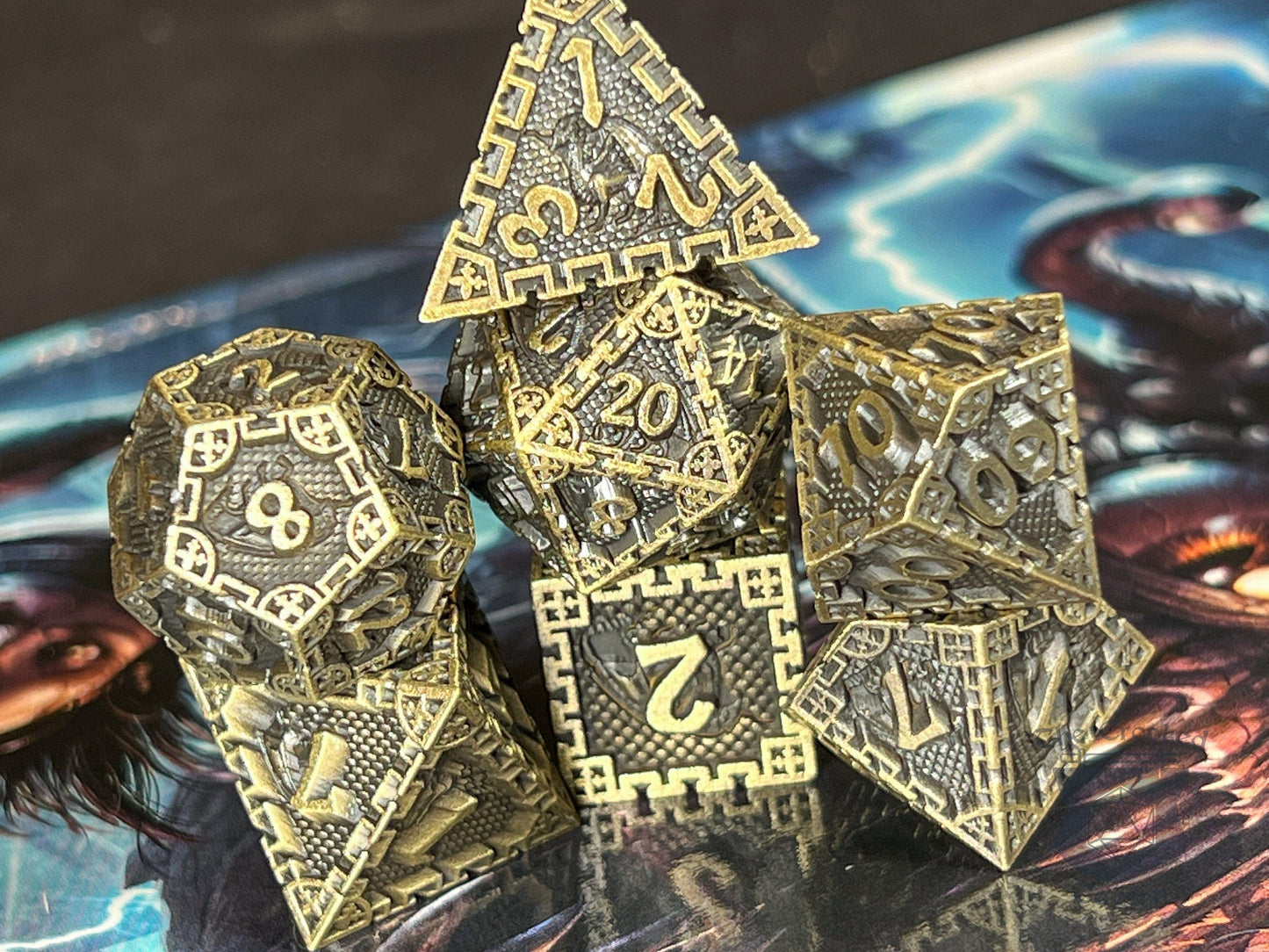 The Crooked Tavern Metal Dice Sets Bronze Vault RPG Dice Set | Heavy Metal Dice Featuring a Vintage Finish