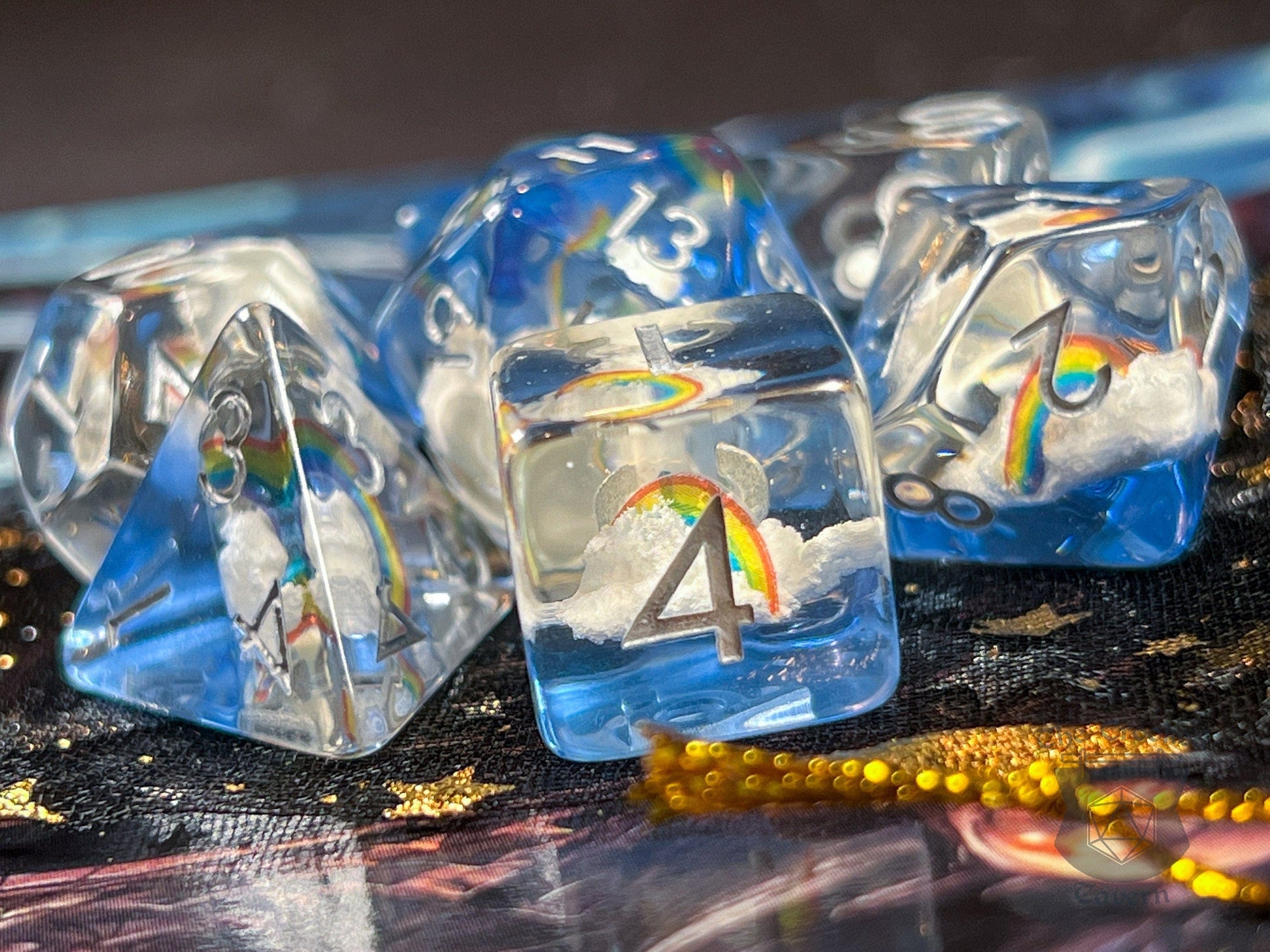 The Crooked Tavern Rainbow Cloud RPG Dice Set | Cute Little Clouds and Rainbows!