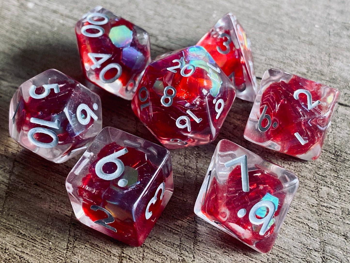 The Crooked Tavern Red Dragon Scales RPG Dice Set | Shimmering Scales Inside!