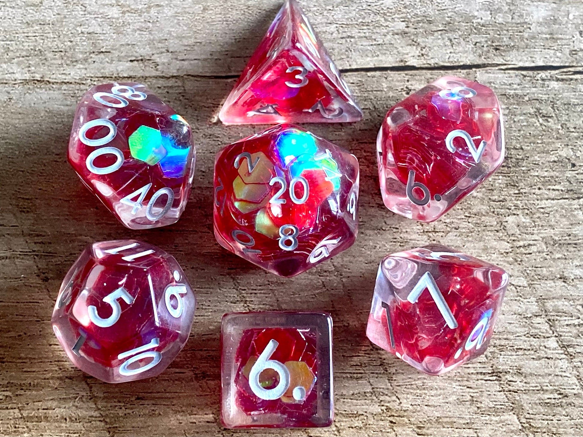 The Crooked Tavern Red Dragon Scales RPG Dice Set | Shimmering Scales Inside!